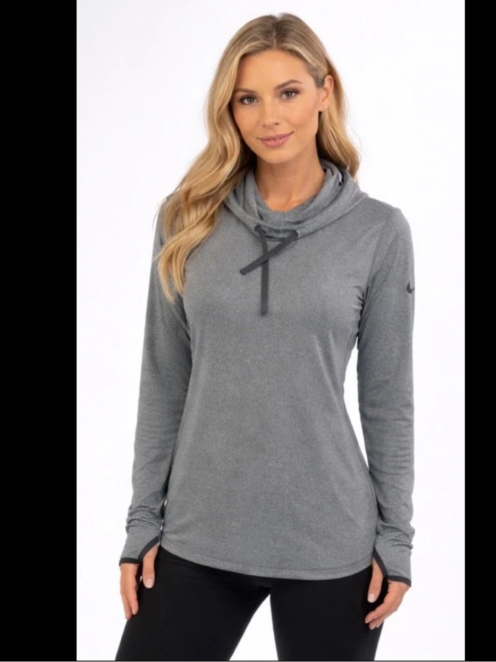 Nike Pro Dri-FIT Women’s Medium Gray Hooded Pullover Hoodie Thumbholes Running